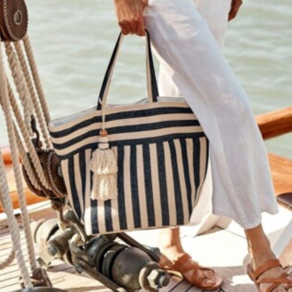 J. Jill Large Woven Striped Canvas Tote